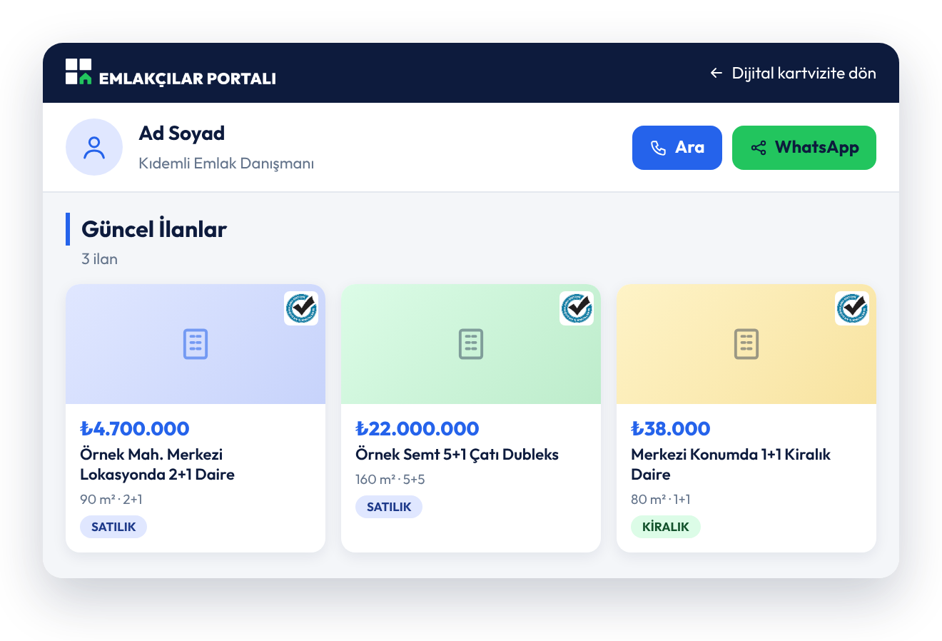 Danışmanın web portföyü: EİDS onaylı güncel ilanların listesi