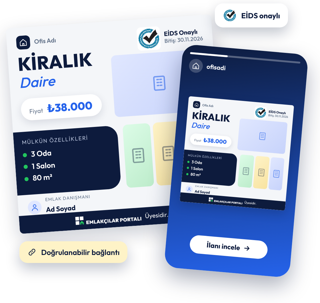 EİDS onaylı, fiyatlı ve şablonlu emlak ilanı paylaşım görseli ile story örneği